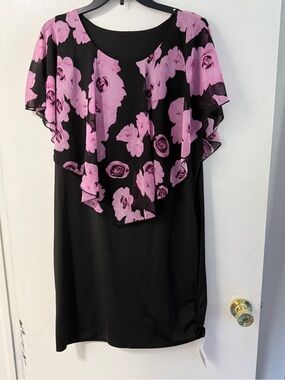 SHEIN Black Dress with Pink Floral Capelet